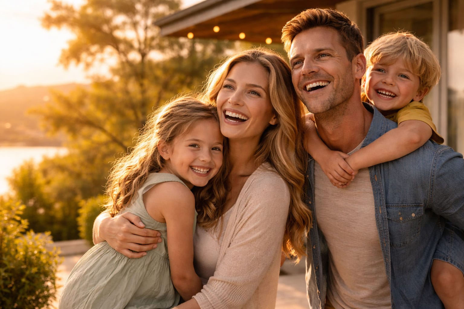 Gezin in warm avondlicht